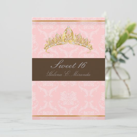 DAMASKSWEET 16/TIARA/PINK/CHOCOLAAT KAART (Staand voorkant)