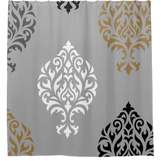Damaskunst voor sierdoeleinden I Black White Grays Douchegordijn (Voorkant)