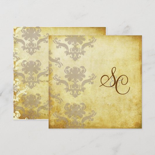  DAMASKWEDINGINVITATIES KAART (Voorkant / Achterkant)