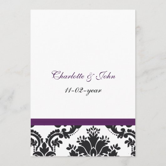 damasmenu paarse bruiloft menu (Achterkant)