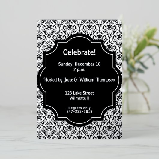 DamasPatroon Folie Uitnodiging (Staand Voorkant)