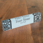 Damaspatroon in Aqua Blue en Black | DIY-tekst Naambordje (Zijkant)