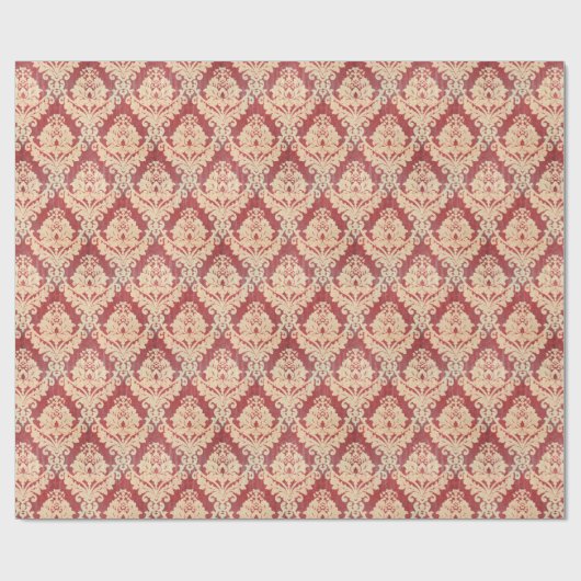  Damaspatroon in crème en rood Cadeaupapier (Vlak)