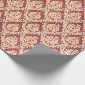  Damaspatroon in crème en rood Cadeaupapier (Hoek)