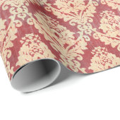  Damaspatroon in crème en rood Cadeaupapier (Rol Hoek)