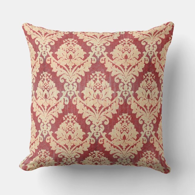  Damaspatroon in crème en rood Kussen (Voorkant)