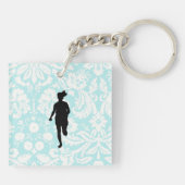 Damaspatroon; Meisje aan het lopen Sleutelhanger (Achterkant)
