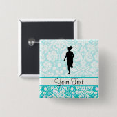 Damaspatroon; Meisje aan het lopen Vierkante Button 5,1 Cm (Voorkant /achterkant)