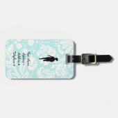 Damaspatroon; meisje loopt bagagelabel (Voorkant horizontaal)