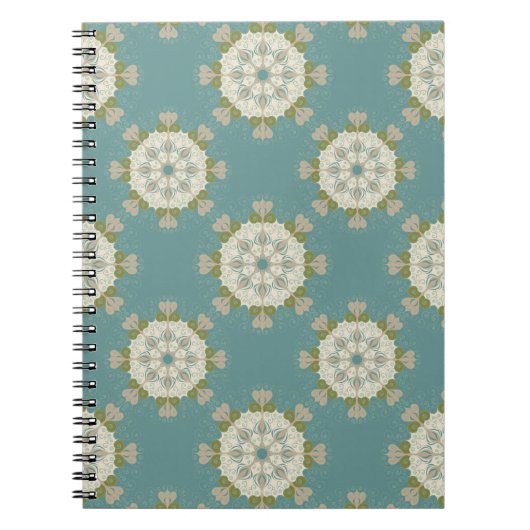 Damaspatroon met abstracte elementen notitieboek (Voorkant)