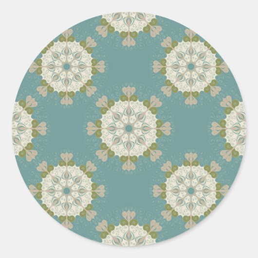 Damaspatroon met abstracte elementen ronde sticker (Voorkant)
