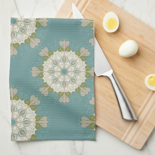 Damaspatroon met abstracte elementen theedoek (Quarter Fold)