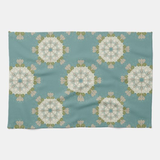 Damaspatroon met abstracte elementen theedoek (Horizontaal)