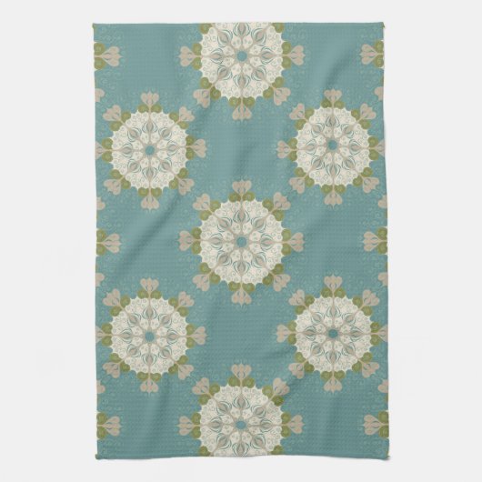 Damaspatroon met abstracte elementen theedoek (Verticaal)