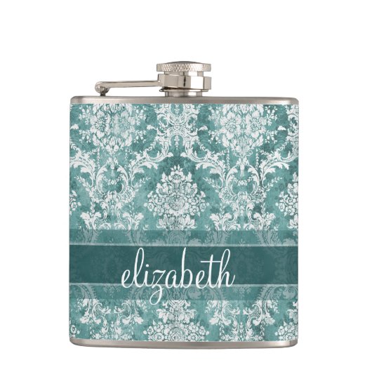 Damaspatroon met Grungy Finish Heupfles (Voorkant)