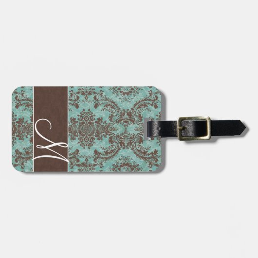 Damaspatroon met monogram Bagagelabel (Voorkant horizontaal)
