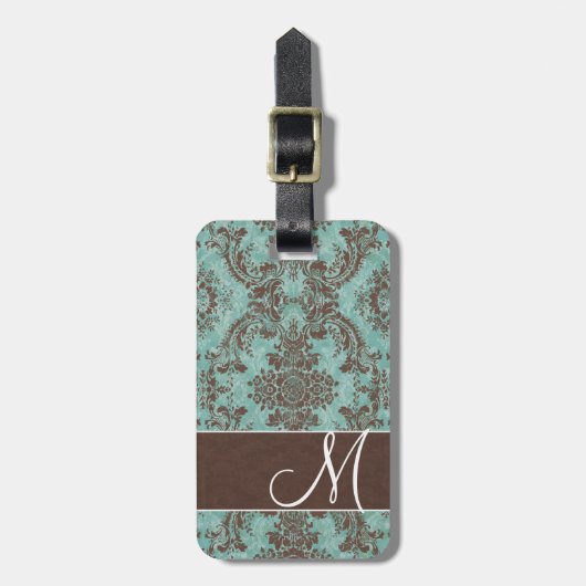 Damaspatroon met monogram Bagagelabel (Voorkant verticaal)