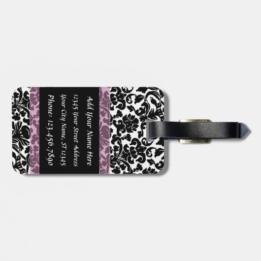  Damaspatroon met monogram Bagagelabel (Achterkant horizontaal)