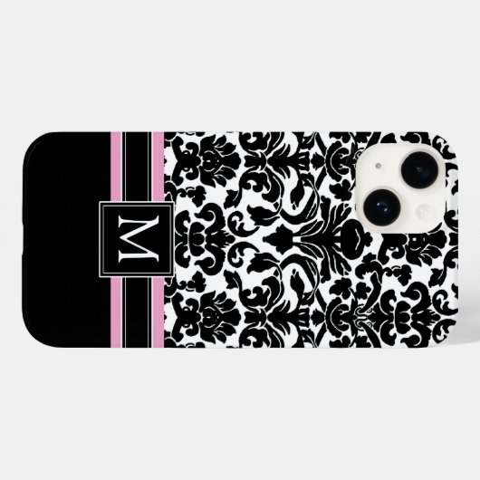Damaspatroon met monogram Case-Mate iPhone case (Achterkant (horizontaal))