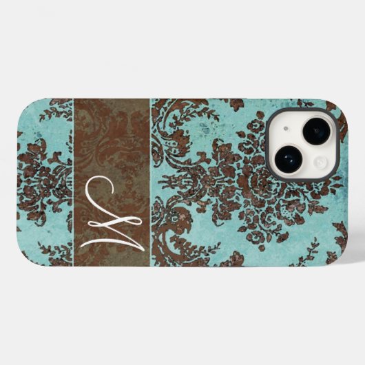Damaspatroon met monogram Case-Mate iPhone Case (Achterkant (horizontaal))
