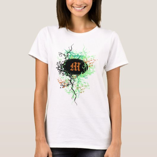 Damaspatroon met Monogram Letter M T-shirt (Voorkant)