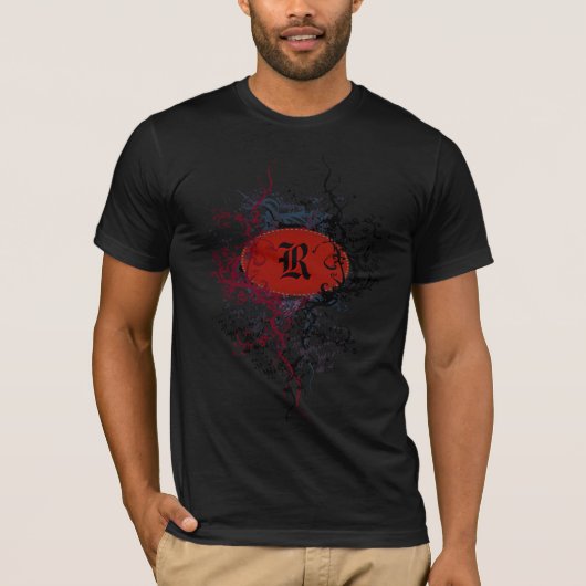  Damaspatroon met monogram letter R T-shirt (Voorkant)