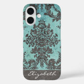  Damaspatroon met naam - blauwgroen grijs Case-Mate iPhone Case (Achterkant)