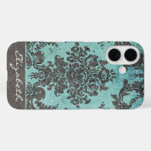  Damaspatroon met naam - blauwgroen grijs Case-Mate iPhone Case (Achterkant (horizontaal))