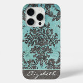  Damaspatroon met naam - blauwgroen grijs Case-Mate iPhone Case (Achterkant)