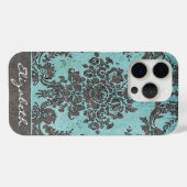  Damaspatroon met naam - blauwgroen grijs Case-Mate iPhone Case (Achterkant (horizontaal))