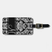 Damaspatroon met zwart monogram wit Bagagelabel (Voorkant horizontaal)