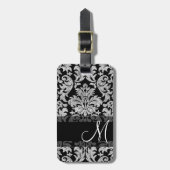 Damaspatroon met zwart monogram wit Bagagelabel (Voorkant verticaal)