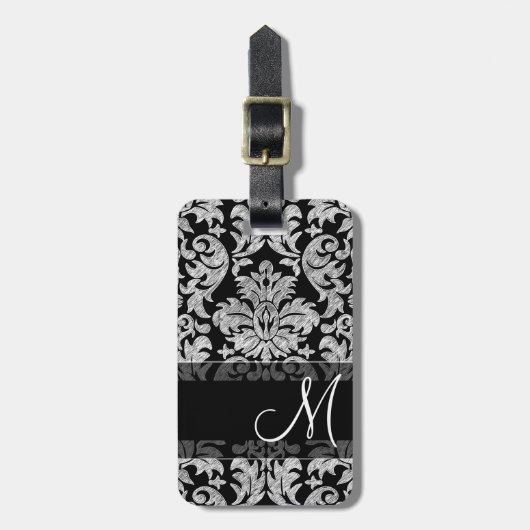  Damaspatroon met zwart monogram wit Bagagelabel (Voorkant verticaal)