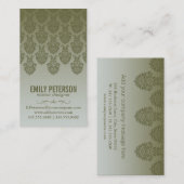 Damaspatroon (olijfgroen) visitekaartje (Voorkant / Achterkant)