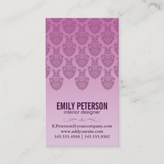 Damaspatroon (paars) visitekaartje (Voorkant)