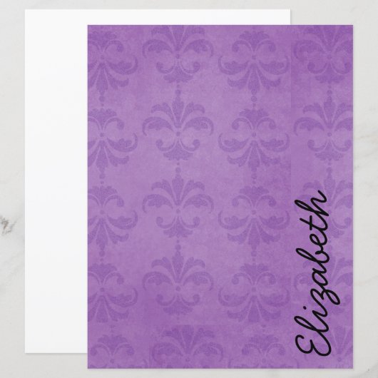 Damaspatroon, Paarse Damask, Jouw naam (Voorkant / Achterkant)