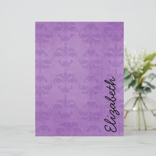 Damaspatroon, Paarse Damask, Jouw naam (Staand voorkant)