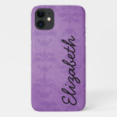 Damaspatroon, Paarse Damask, Jouw naam Case-Mate iPhone Case (Achterkant)