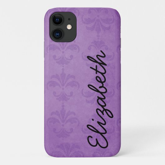 Damaspatroon, Paarse Damask, Jouw naam Case-Mate iPhone Case (Achterkant)