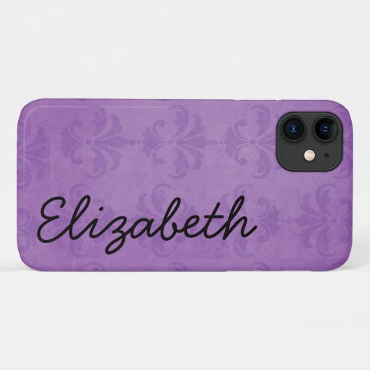 Damaspatroon, Paarse Damask, Jouw naam Case-Mate iPhone Case (Achterkant (horizontaal))