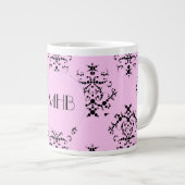 Damaspatroon, roze Damask, Monogram Grote Koffiekop (Voorkant rechts)