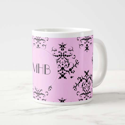 Damaspatroon, roze Damask, Monogram Grote Koffiekop (Voorkant rechts)