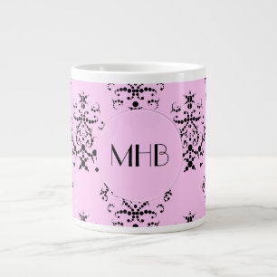 Damaspatroon, roze Damask, Monogram Grote Koffiekop