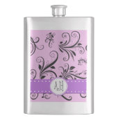 Damaspatroon, roze Damask, Monogram Heupfles (Voorkant)