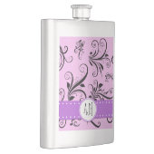 Damaspatroon, roze Damask, Monogram Heupfles (Rechts)