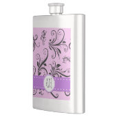 Damaspatroon, roze Damask, Monogram Heupfles (Links)