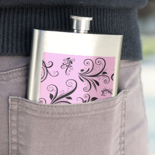 Damaspatroon, roze Damask, Monogram Heupfles