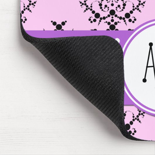 Damaspatroon, roze Damask, Monogram Muismat (Hoek)