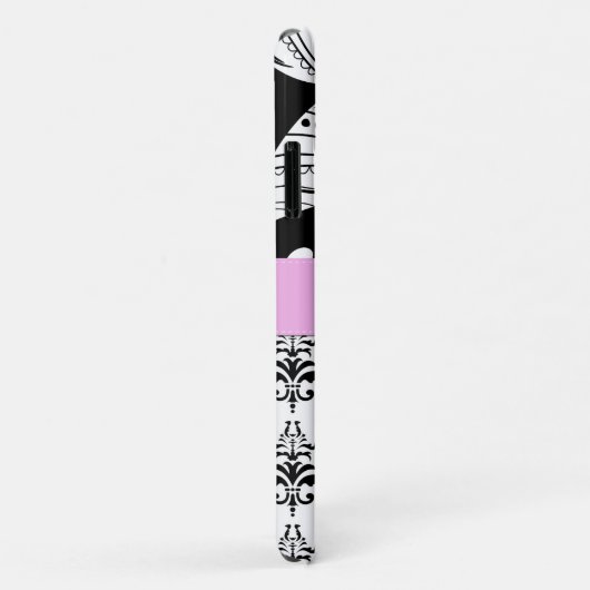 DamasPatroon, zwart-wit Damask, Jouw naam Case-Mate iPhone Case (Achterkant/rechts)