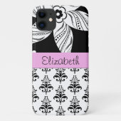 DamasPatroon, zwart-wit Damask, Jouw naam Case-Mate iPhone Case (Achterkant)